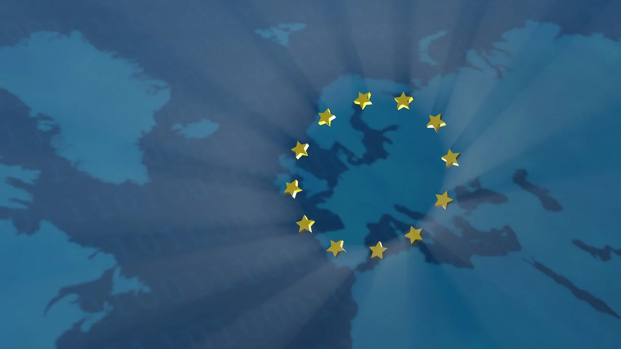 EU-Sterne und digitale Datenmuster - Symbolbild für den EU AI Act